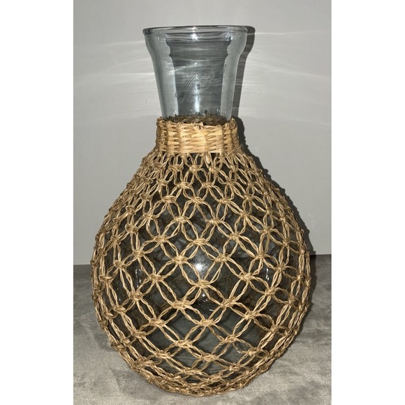 The Unbranded Brand Other - Wicker Wrapped Glass Vase 13x9" Boho‎ Rustic Farmhouse